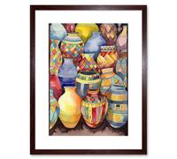 Artery8 Wall Art Print Glazed Ceramic Pot Vases Folk Artwork Framed 9X7 Inch in Brown | Size: W7" x H9" Artery8 Brown W7" x H9"
