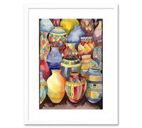Artery8 Wall Art Print Glazed Ceramic Pot Vases Folk Artwork Framed 9X7 Inch in White | Size: W7" x H9" Artery8 White W7" x H9"