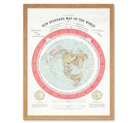 Artery8 Map Gleason 1892 World Time Calculator Flat Earth Art Print Framed Poster Wall Decor 12x16 inch