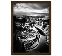 Artery8 Wall Art Print Glen Canyon Colorado River Bend Black & White Photograph High Contrast Dramatic Landscape Artwork Framed A4 in Brown Artery8 Brown A4