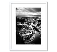 Artery8 Wall Art Print Glen Canyon Colorado River Bend Black & White Photograph High Contrast Dramatic Landscape Artwork Framed 9X7 Inch Artery8 White W7" x H9"