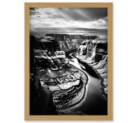 Artery8 Wall Art Print Glen Canyon Colorado River Bend Black & White Photograph High Contrast Dramatic Landscape Artwork Framed A4 in Light Oak Artery8 Light Oak A4