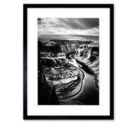 Artery8 Wall Art Print Glen Canyon Colorado River Bend Black & White Photograph High Contrast Dramatic Landscape Artwork Framed 9X7 Inch Artery8 Black W7" x H9"