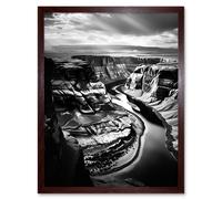 Artery8 Wall Art Print Glen Canyon Colorado River Bend Black & White Photograph High Contrast Dramatic Landscape Art Framed | Size: W12" x H16" Artery8 Brown W12" x H16"