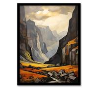 Artery8 Wall Art Print Glencoe Gorge Oil Painting Atmospheric Sunlight Breaking Through Clouds Art Framed in Black | Size: A4 Artery8 Black A4