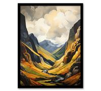 Artery8 Wall Art Print Glencoe Gorge Sunlight Breaking Through Clouds Oil Painting National Park Reserve Art Framed in Black | Size: W12" x H16" Artery8 Black W12" x H16"