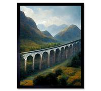 Artery8 Wall Art Print Glenfinnan Viaduct Scotland Train Journey Art Framed in Black | Size: W12" x H16" Artery8 Black W12" x H16"