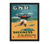 Artery8 Wall Art Print GNR Rail Skegness Vintage Advert Large Light Oak Large Framed Wall Décor Art in Brown | Size: W18" x H24" Artery8 Brown W18" x H24"