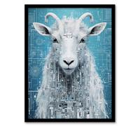 Wall Art Print Goat Robot Hybrid Secret Military Schematic Blue Futuristic Complex Arcane Manuscript Gift For Him Man Cave Art Framed Artery8 Black A4