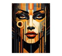 Artery8 Wall Art Print Gold Art Deco Futuristic Abstract Bold Striking Artwork Woman Face Metropolis Painting Poster | Size: W12" x H16" Artery8 Multicolor W12" x H16"