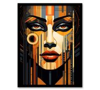 Artery8 Wall Art Print Gold Art Deco Futuristic Abstract Bold Striking Artwork Woman Face Metropolis Painting Art Framed in Black | Size: W12" x H16" Artery8 Black W12" x H16"