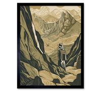Artery8 Wall Art Print Gold Miner on Rocky Mountain Range Peaks Landscape Art Framed in Black | Size: W12" x H16" Artery8 Black W12" x H16"