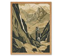 Artery8 Wall Art Print Gold Miner on Rocky Mountain Range Peaks Landscape Art Framed in Light Oak | Size: W12" x H16" Artery8 Light Oak W12" x H16"