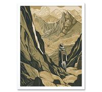 Artery8 Wall Art Print Gold Miner on Rocky Mountain Range Peaks Landscape Art Framed in White | Size: W12" x H16" Artery8 White W12" x H16"