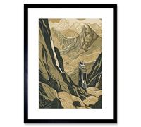 Artery8 Wall Art Print Gold Miner on Rocky Mountain Range Peaks Landscape Artwork Framed 9X7 Inch in Black | Size: W7" x H9" Artery8 Black W7" x H9"