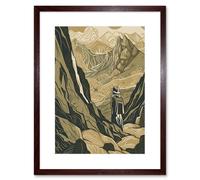 Artery8 Wall Art Print Gold Miner on Rocky Mountain Range Peaks Landscape Artwork Framed 9X7 Inch in Brown | Size: W7" x H9" Artery8 Brown W7" x H9"