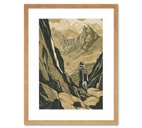 Artery8 Wall Art Print Gold Miner on Rocky Mountain Range Peaks Landscape Artwork Framed 9X7 Inch in Beige | Size: W7" x H9" Artery8 Beige W7" x H9"