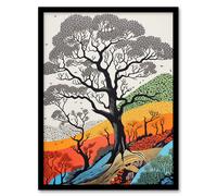 Artery8 Wall Art Print Gond Style Yosemite Forest Trees Colourful Painting Framed | Size: W12" x H16" Artery8 Multicolor W12" x H16"