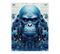 Artery8 Wall Art Print Gorilla Army Robot Hybrid Schematic Blue Futuristic Secret Complex Arcane Manuscript Gift For Him Man Cave Poster Artery8 Multicolor W12" x H16"