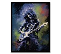 Artery8 Wall Art Print Gothic Metal Guitar Virtuoso Colourful Artwork Musician Playing Music Solo Art Framed | Size: W12" x H16" Artery8 Multicolor W12" x H16"
