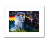 Artery8 Wall Art Print Graffiti Easter Island Head Laser Art Black Framed 9x7 inch in White | Size: W7" x H9" Artery8 White W7" x H9"