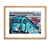 Artery8 Wall Art Print Graffiti Mural Blue Bus Framed in Beige | Size: W7" x H9" Artery8 Beige W7" x H9"