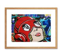 Artery8 Wall Art Print Graffiti Shoreditch Red Helmet Street Art Framed in Beige | Size: W7" x H9" Artery8 Beige W7" x H9"