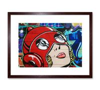 Artery8 Wall Art Print Graffiti Shoreditch Red Helmet Street Art Framed in Brown | Size: W7" x H9" Artery8 Brown W7" x H9"