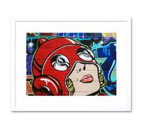 Artery8 Wall Art Print Graffiti Shoreditch Red Helmet Street Art Framed in White | Size: W7" x H9" Artery8 White W7" x H9"