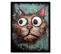 Artery8 Wall Art Print Graffiti Street Art Bug Eyed Cat Artwork By Tom Jones Art Framed | Size: A4 Artery8 Multicolor A4