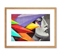 Artery8 Wall Art Print Graffiti Woman Tears Street Art Framed in Beige | Size: W7" x H9" Artery8 Beige W7" x H9"