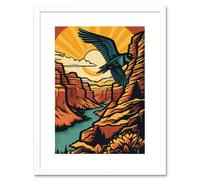 Artery8 Wall Art Print Grand Canyon Sunset Modern Landscape Rockabilly Americana 50s Artwork Framed 9X7 Inch in White | Size: W7" x H9" Artery8 White W7" x H9"