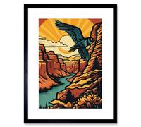 Artery8 Wall Art Print Grand Canyon Sunset Modern Landscape Rockabilly Americana 50s Artwork Framed 9X7 Inch in Black | Size: W7" x H9" Artery8 Black W7" x H9"