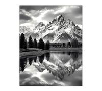 Artery8 Wall Art Print Grand Teton Reflected in Snake River Black & White Poster in Grey | Size: W12" x H16" Artery8 Grey W12" x H16"