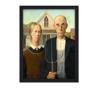 Artery8 Wall Art Print Grant Wood American Gothic Painting Large Framed Wall Décor Art in Brown | Size: W18" x H24" Artery8 Brown W18" x H24"