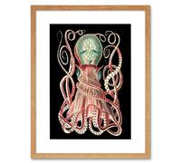 Artery8 Wall Art Print Granulated Cuttle Octopus Black Art Framed 9x7 inch in Beige | Size: W7" x H9" Artery8 Beige W7" x H9"