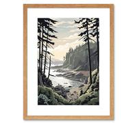 Artery8 Wall Art Print Great Bear Rainforest Hikers Coastal Landscape Artwork Framed 9X7 Inch in Beige | Size: W7" x H9" Artery8 Beige W7" x H9"
