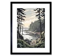 Artery8 Wall Art Print Great Bear Rainforest Hikers Coastal Landscape Artwork Framed 9X7 Inch in Black | Size: W7" x H9" Artery8 Black W7" x H9"