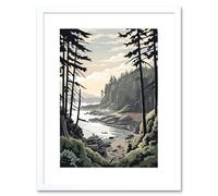 Artery8 Wall Art Print Great Bear Rainforest Hikers Coastal Landscape Artwork Framed 9X7 Inch in White | Size: W7" x H9" Artery8 White W7" x H9"