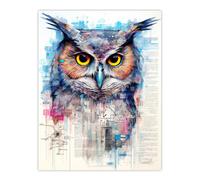 Artery8 Wall Art Print Great Horned Owl Robot Hybrid Secret Military Schematic Blue Futuristic Complex Arcane Manuscript Gift For Him Man Cave Poster Artery8 Multicolor W18" x H24"