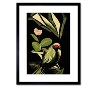 Artery8 Wall Art Print Green Black Modern Vintage Tropical Plant Leaves with Bird Artwork Framed 9X7 Inch | Size: W7" x H9" Artery8 Black W7" x H9"