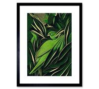Artery8 Wall Art Print Green Modern Vintage Retro Abstract Jungle Tropical Leaves Parrots Artwork Framed 9X7 Inch in Black | Size: W7" x H9" Artery8 Black W7" x H9"