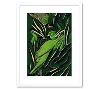 Artery8 Wall Art Print Green Modern Vintage Retro Abstract Jungle Tropical Leaves Parrots Artwork Framed 9X7 Inch in White | Size: W7" x H9" Artery8 White W7" x H9"