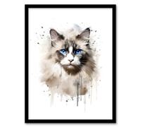Artery8 Grey Point Ragdoll Cat Blue Eyes Lovers Gift Watercolour Pet Portrait Painting Artwork Art Print Framed Poster Wall Decor 12x16 inch