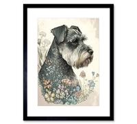 Artery8 Wall Art Print Grey Schnauzer Dog And Spring Flowers Boho Portrait Watercolour Artwork Framed 9X7 Inch