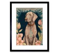 Artery8 Wall Art Print Grey Weimaraner Dog With Ornate Pattern Fur Coat And Flowers Modern Art Nouveau Artwork Framed 9X7 Inch