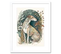 Artery8 Wall Art Print Greyhound Dog in Flower Field Modern Pastel Boho Watercolour Artwork Framed 9X7 Inch in White | Size: W7" x H9" Artery8 White W7" x H9"