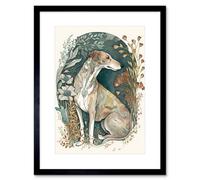 Artery8 Wall Art Print Greyhound Dog In Flower Field Modern Pastel Boho Watercolour Artwork Framed 9X7 Inch