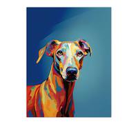 Artery8 Wall Art Print Greyhound Dog Lover Gift Pet Portrait Orange Blue Artwork Painting Poster | Size: W12" x H16" Artery8 Multicolor W12" x H16"