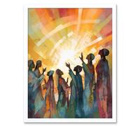 Artery8 Wall Art Print Group Singing Hymns at Sunrise Abstract Female Gospel Choir Modern Watercolour Painting Art Framed in White | Size: W12" x H16" Artery8 White W12" x H16"